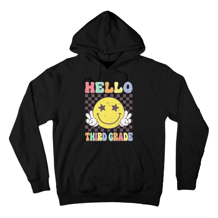 Hello Third Grade Hippie Smile Face 3rd Grade Back To School Gift Tall Hoodie