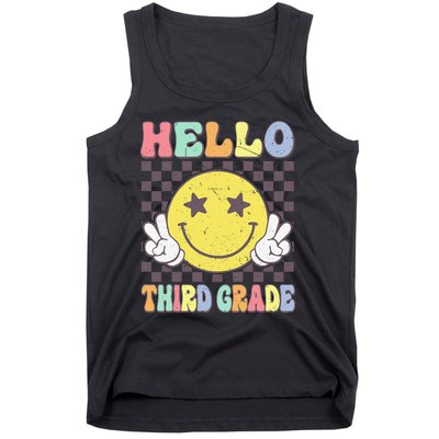 Hello Third Grade Hippie Smile Face 3rd Grade Back To School Gift Tank Top