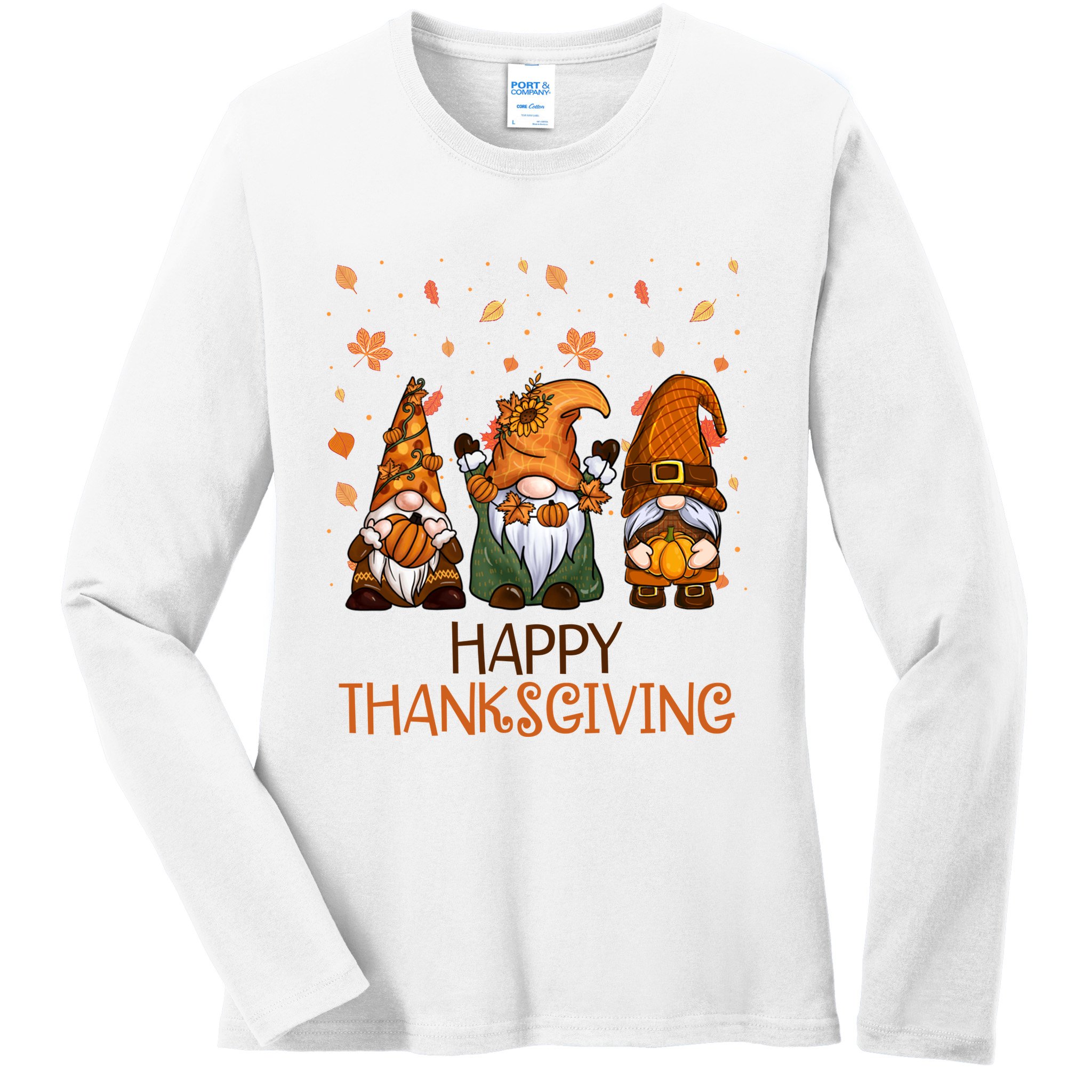Happy Thanksgiving Gnome Squad Ladies Long Sleeve Shirt
