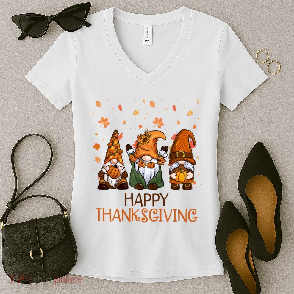 Happy Thanksgiving Gnome Squad Women's V-Neck T-Shirt
