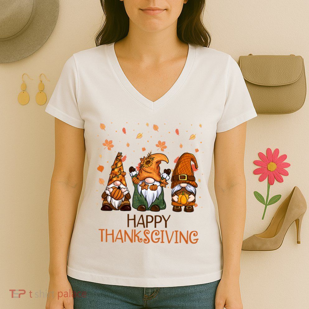 Happy Thanksgiving Gnome Squad Women's V-Neck T-Shirt