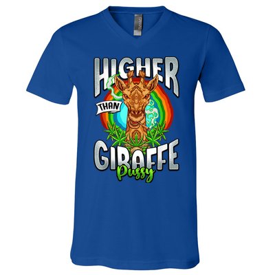Higher Than Giraffe Gift Pussy Stoner Weed 420 Pot Gift V-Neck T-Shirt