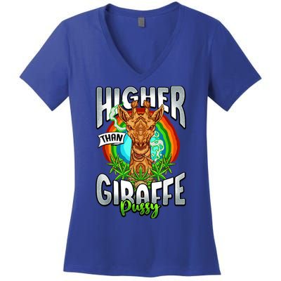 Higher Than Giraffe Gift Pussy Stoner Weed 420 Pot Gift Women's V-Neck T-Shirt