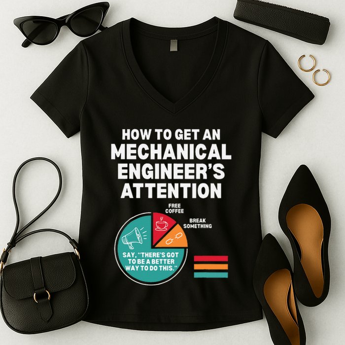 How To Get Engineers Attention Funny Mechanical Engineering Women's V-Neck T-Shirt