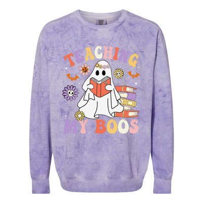 Halloween Teacher Ghost Books Reading Book Teaching My Boos Colorblast Crewneck Sweatshirt