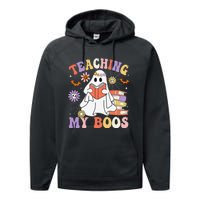 Halloween Teacher Ghost Books Reading Book Teaching My Boos Performance Fleece Hoodie