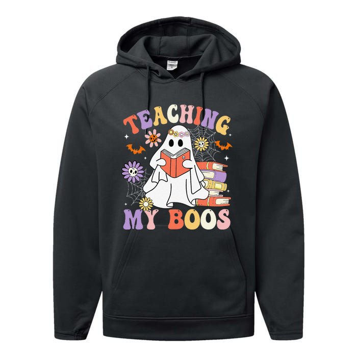 Halloween Teacher Ghost Books Reading Book Teaching My Boos Performance Fleece Hoodie