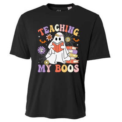 Halloween Teacher Ghost Books Reading Book Teaching My Boos Cooling Performance Crew T-Shirt