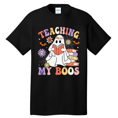 Halloween Teacher Ghost Books Reading Book Teaching My Boos Tall T-Shirt