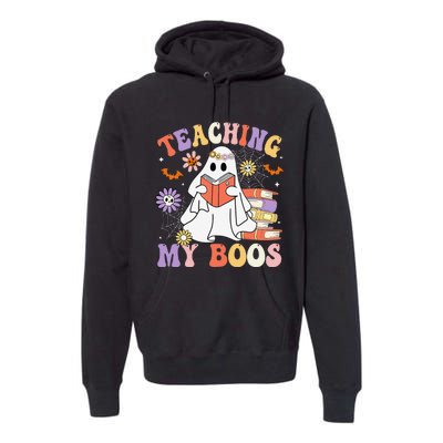 Halloween Teacher Ghost Books Reading Book Teaching My Boos Premium Hoodie