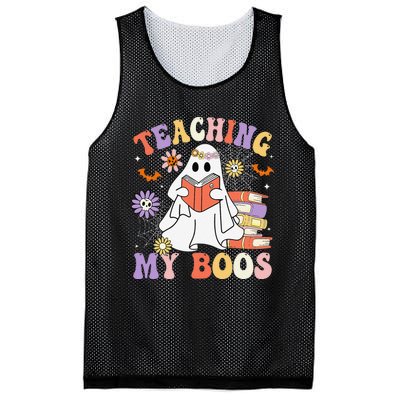 Halloween Teacher Ghost Books Reading Book Teaching My Boos Mesh Reversible Basketball Jersey Tank