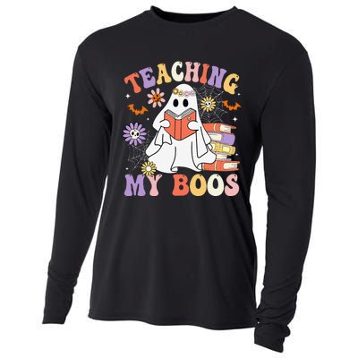 Halloween Teacher Ghost Books Reading Book Teaching My Boos Cooling Performance Long Sleeve Crew