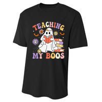 Halloween Teacher Ghost Books Reading Book Teaching My Boos Performance Sprint T-Shirt