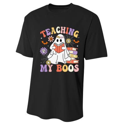 Halloween Teacher Ghost Books Reading Book Teaching My Boos Performance Sprint T-Shirt