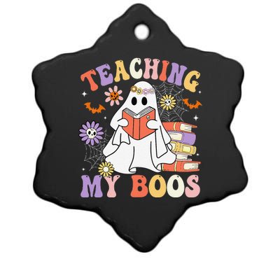 Halloween Teacher Ghost Books Reading Book Teaching My Boos Ceramic Star Ornament