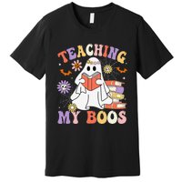 Halloween Teacher Ghost Books Reading Book Teaching My Boos Premium T-Shirt