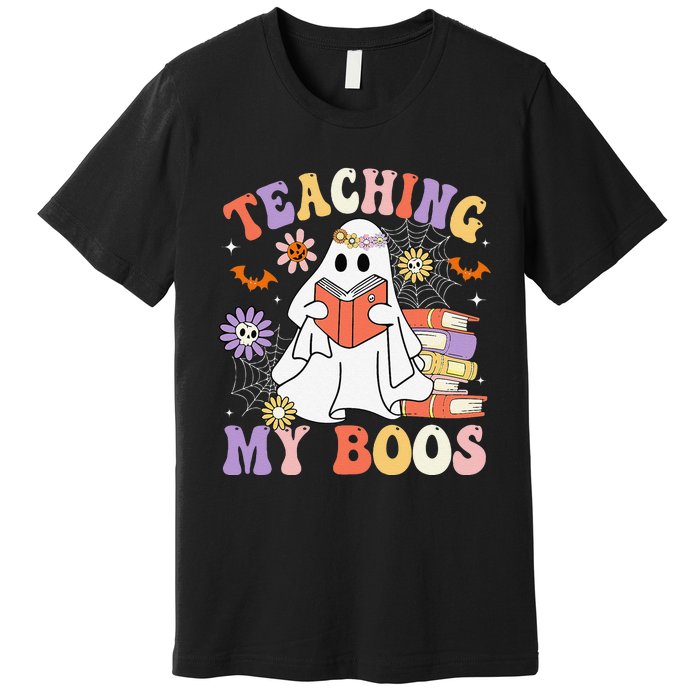 Halloween Teacher Ghost Books Reading Book Teaching My Boos Premium T-Shirt