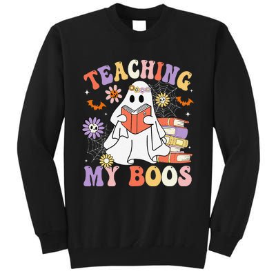 Halloween Teacher Ghost Books Reading Book Teaching My Boos Tall Sweatshirt