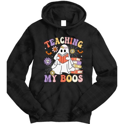 Halloween Teacher Ghost Books Reading Book Teaching My Boos Tie Dye Hoodie