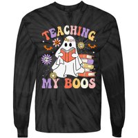 Halloween Teacher Ghost Books Reading Book Teaching My Boos Tie-Dye Long Sleeve Shirt