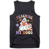 Halloween Teacher Ghost Books Reading Book Teaching My Boos Tank Top