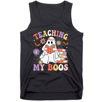 Halloween Teacher Ghost Books Reading Book Teaching My Boos Tank Top