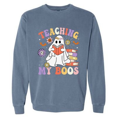 Halloween Teacher Ghost Books Reading Book Teaching My Boos Garment-Dyed Sweatshirt