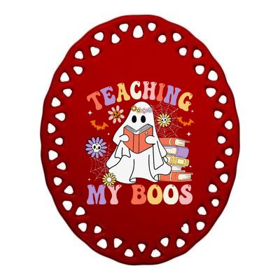 Halloween Teacher Ghost Books Reading Book Teaching My Boos Ceramic Oval Ornament