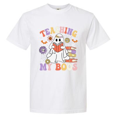 Halloween Teacher Ghost Books Reading Book Teaching My Boos Garment-Dyed Heavyweight T-Shirt