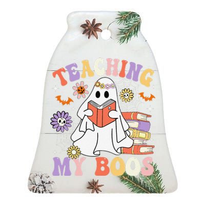 Halloween Teacher Ghost Books Reading Book Teaching My Boos Ceramic Bell Ornament