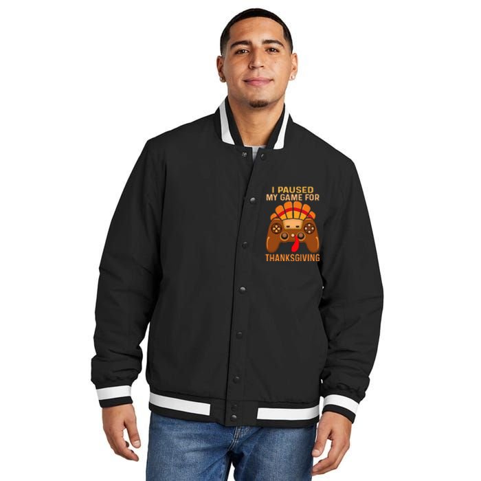 Happy Thanksgiving Gaming Fall Turkey Gamer Insulated Varsity Jacket