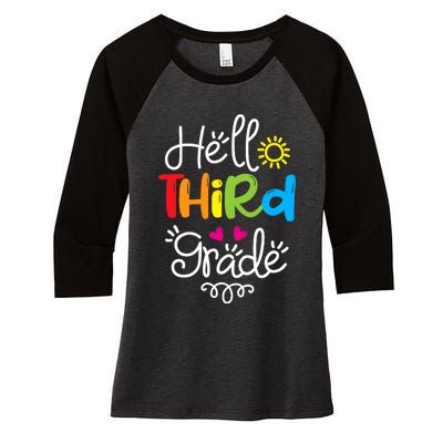 Hello Third Grade Fun 3rd Grade Back to School Gift Women's Tri-Blend 3/4-Sleeve Raglan Shirt