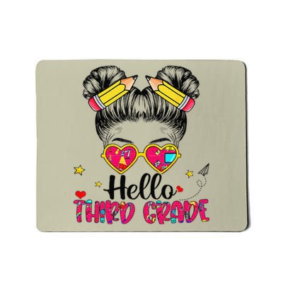 Hello Third Grade Messy Bun Back To School First Day Mousepad