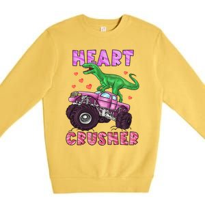 Heart Tmeaningful Giftrex Crusher Dinosaur Valentines Day Gift Premium Crewneck Sweatshirt