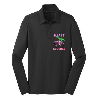 Heart Tmeaningful Giftrex Crusher Dinosaur Valentines Day Gift Silk Touch Performance Long Sleeve Polo