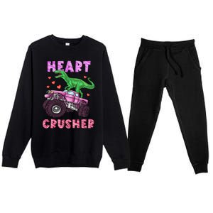 Heart Tmeaningful Giftrex Crusher Dinosaur Valentines Day Gift Premium Crewneck Sweatsuit Set