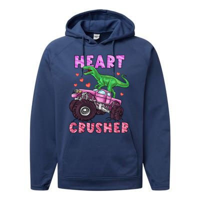 Heart Tmeaningful Giftrex Crusher Dinosaur Valentines Day Gift Performance Fleece Hoodie