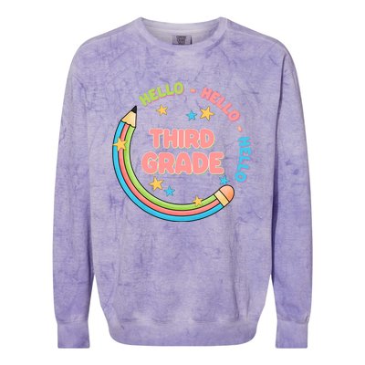 Hello Third Grade Colorblast Crewneck Sweatshirt