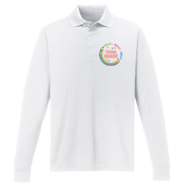 Hello Third Grade Performance Long Sleeve Polo