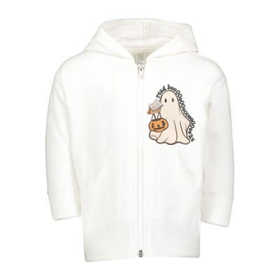 Halloween Teacher Ghost Reading Spooky Season Toddler Zip Fleece Hoodie