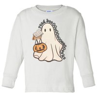 Halloween Teacher Ghost Reading Spooky Season Toddler Long Sleeve Shirt