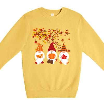 Halloween Three Gnomes Hat Leopard Pumpkin Fall Leaves Cool Gift Premium Crewneck Sweatshirt