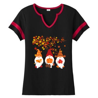 Halloween Three Gnomes Hat Leopard Pumpkin Fall Leaves Cool Gift Ladies Halftime Notch Neck Tee