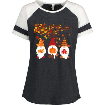 Halloween Three Gnomes Hat Leopard Pumpkin Fall Leaves Cool Gift Enza Ladies Jersey Colorblock Tee