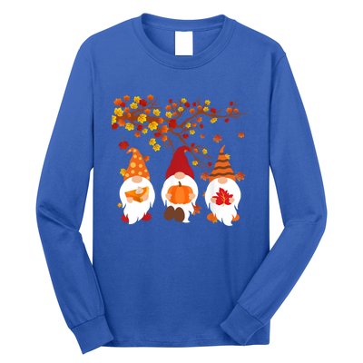 Halloween Three Gnomes Hat Leopard Pumpkin Fall Leaves Cool Gift Long Sleeve Shirt