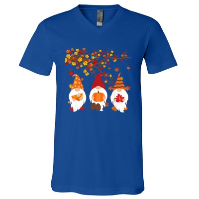 Halloween Three Gnomes Hat Leopard Pumpkin Fall Leaves Cool Gift V-Neck T-Shirt