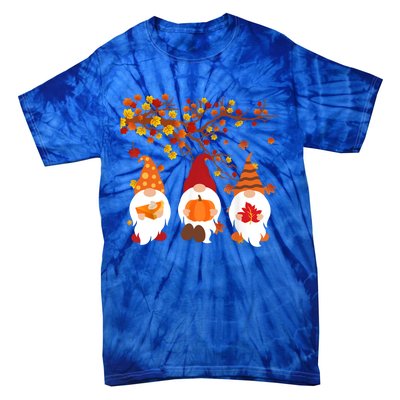 Halloween Three Gnomes Hat Leopard Pumpkin Fall Leaves Cool Gift Tie-Dye T-Shirt