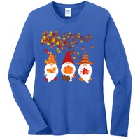 Halloween Three Gnomes Hat Leopard Pumpkin Fall Leaves Cool Gift Ladies Long Sleeve Shirt