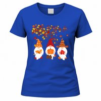 Halloween Three Gnomes Hat Leopard Pumpkin Fall Leaves Cool Gift Women's T-Shirt