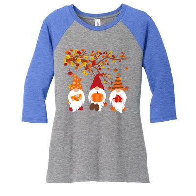 Halloween Three Gnomes Hat Leopard Pumpkin Fall Leaves Cool Gift Women's Tri-Blend 3/4-Sleeve Raglan Shirt